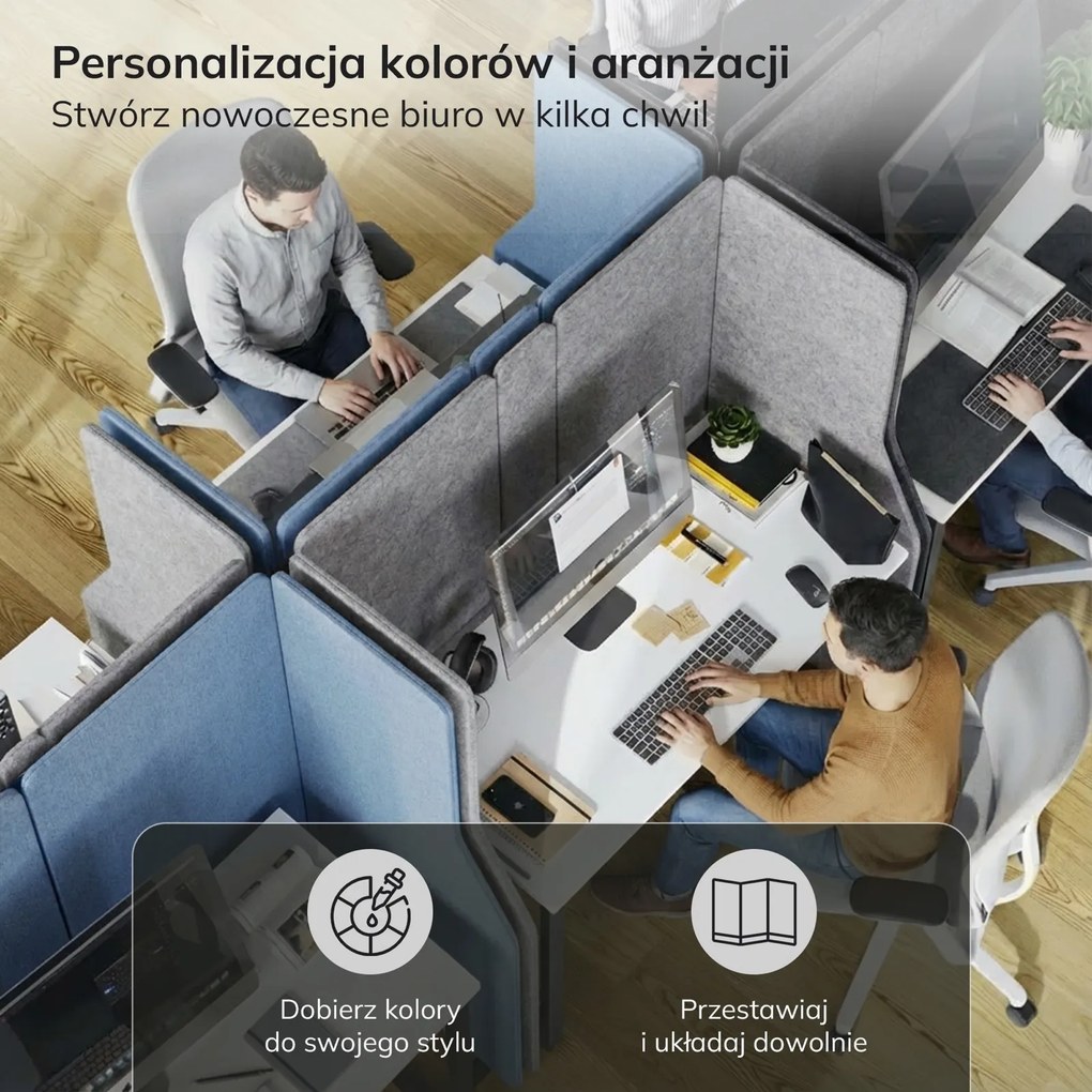 Przegroda biurowa akustyczna Sadie, kolor Carbon Fog, rozmiar 260/145 cm