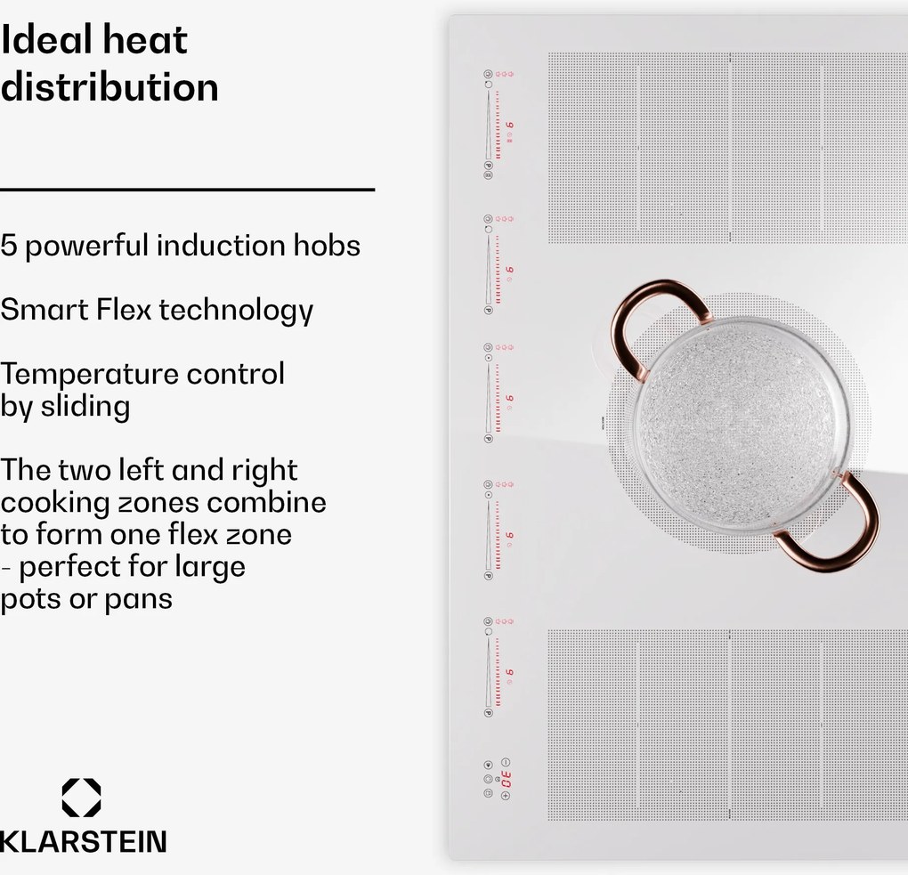 Klarstein Masterzone 90cm Płyta Indukcyjna 5 Stref Gotowania Biały