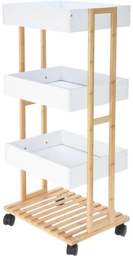 Regał na kółkach Bamboo, biały, 40 x 87,5 x 30 cm