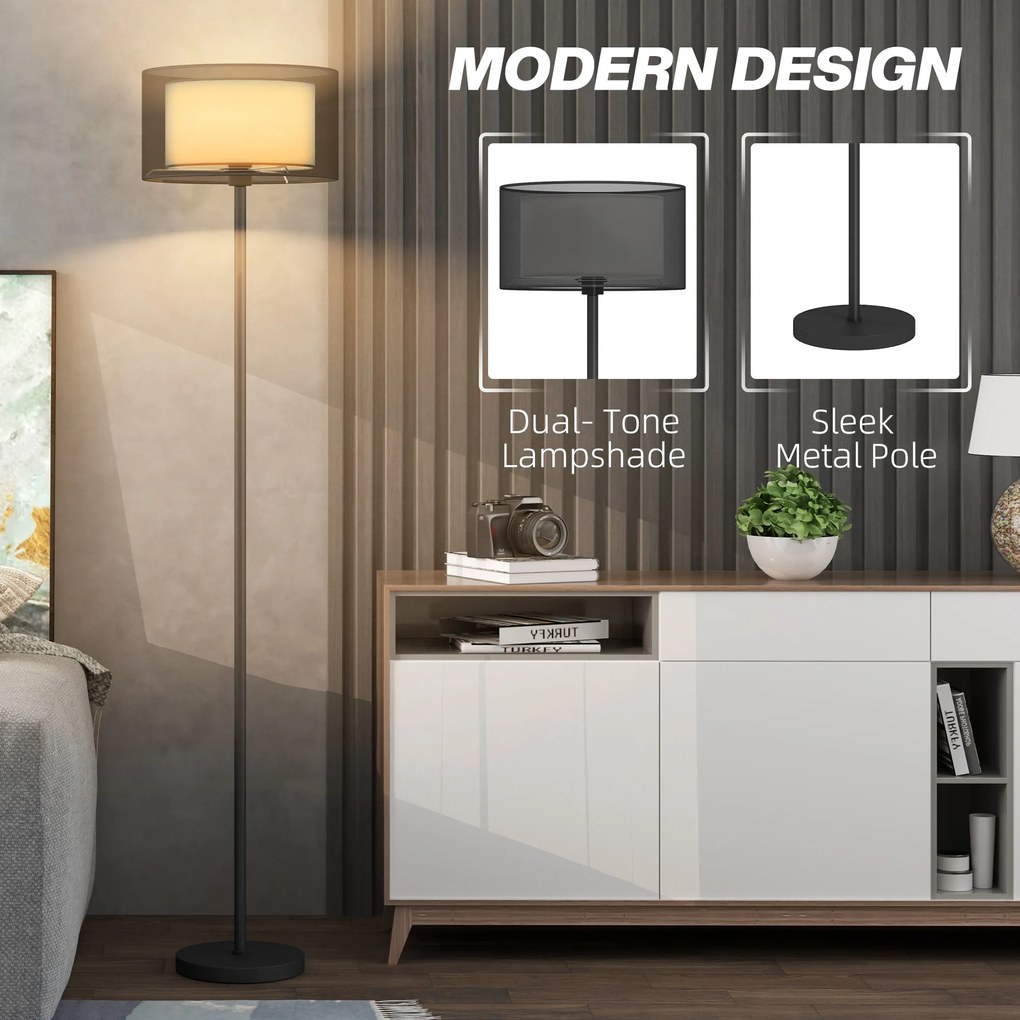 Lampa Stojąca HOMCOM z Dwukolorowym Abażurem, Metal, Czarno-Biały, z Przełącznikiem Nożnym