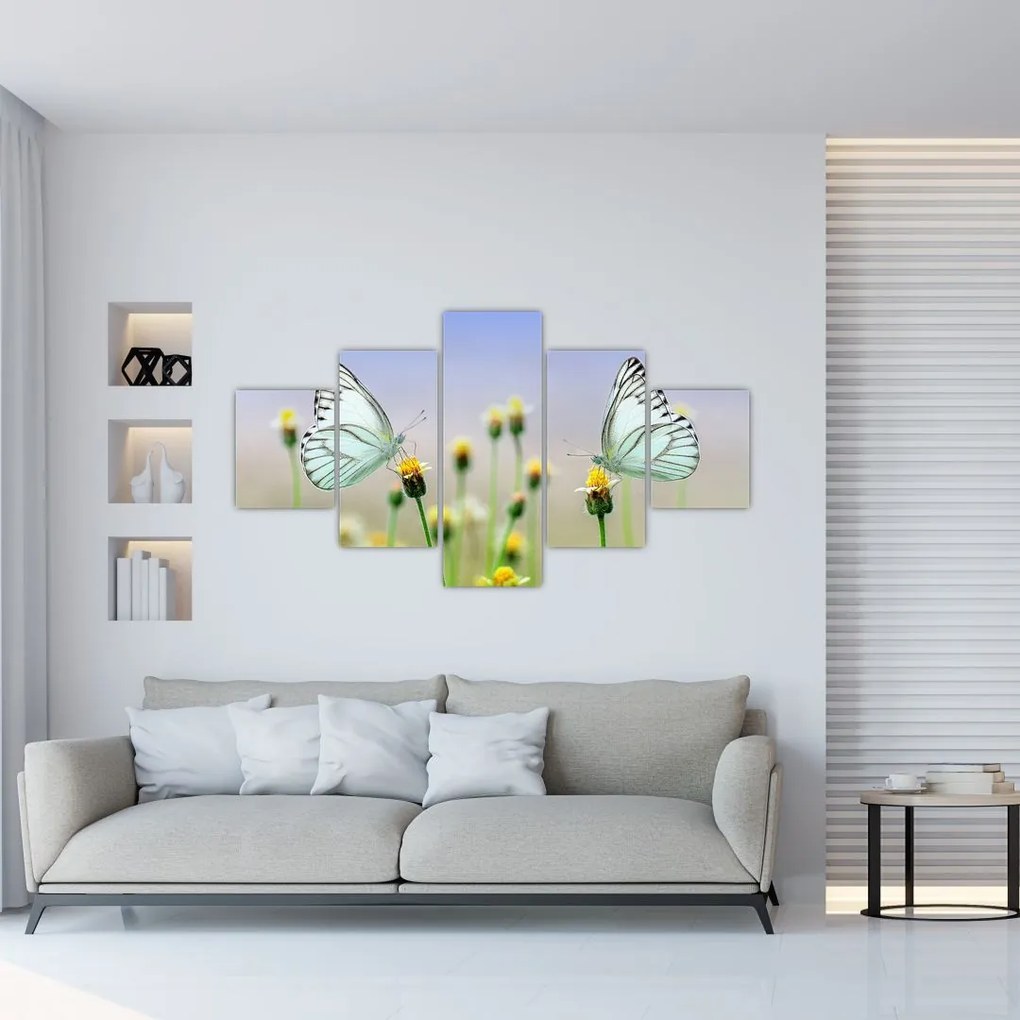 Obraz motyli na kwiatku (125x70 cm)