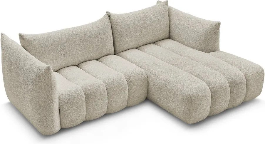 Beżowy narożnik z materiału bouclé (prawostronny/z szezlongiem) Azra – Bobochic Paris