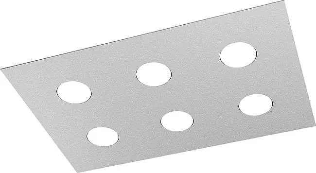 Lampa sufitowa prostokątna Toplight Area 6-punktowa z oprawką GX53, szara rama, nowoczesny design 60x40x3 cm