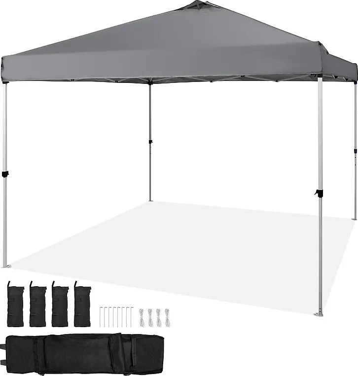 Rozkładana Altana Ogrodowa SucceBuy 304,8x304,8 Cm Plandeka Srebrna Powłoka PU 250D Przenośna Torba na Kółkach 4 Torby