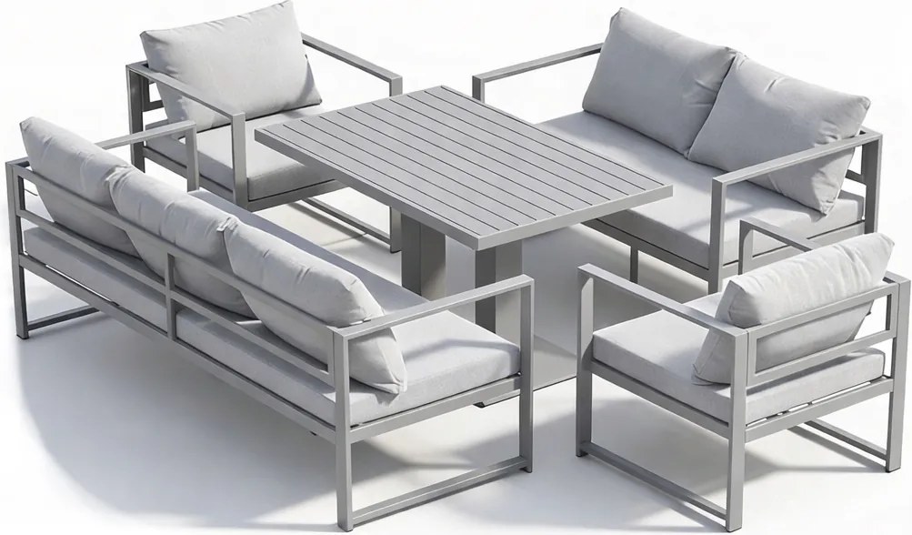 Zestaw mebli ogrodowych Bellagio NM2011-GR z sofami, fotelami i stołem, szary, poduszki szare