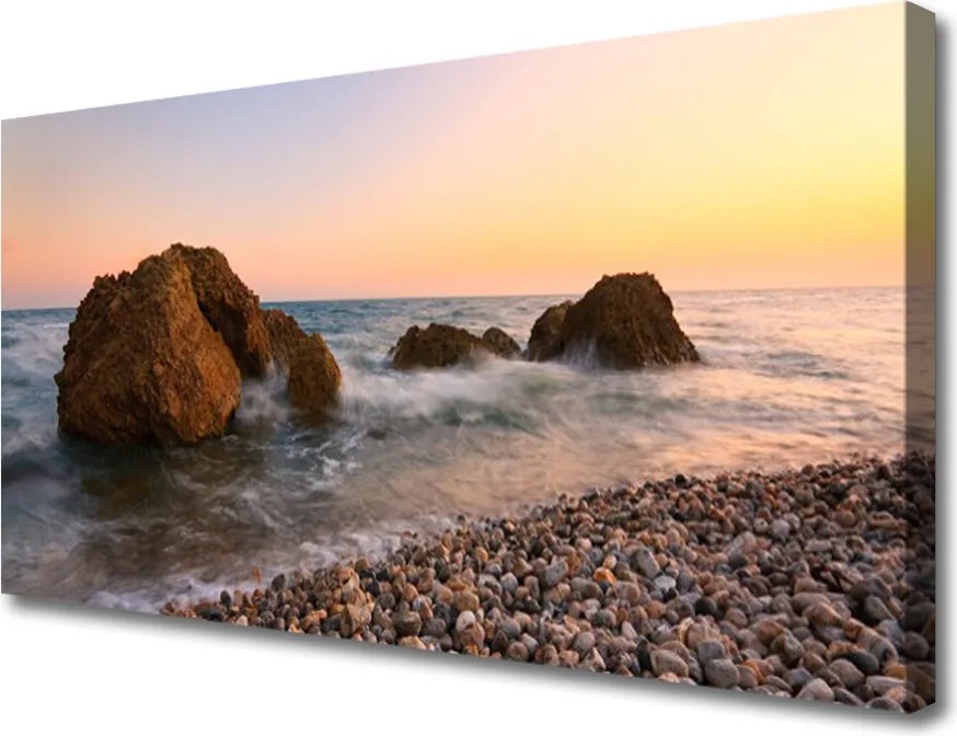 Fotoobraz na płótnie Słoneczny Blask na Skalistym Brzegu