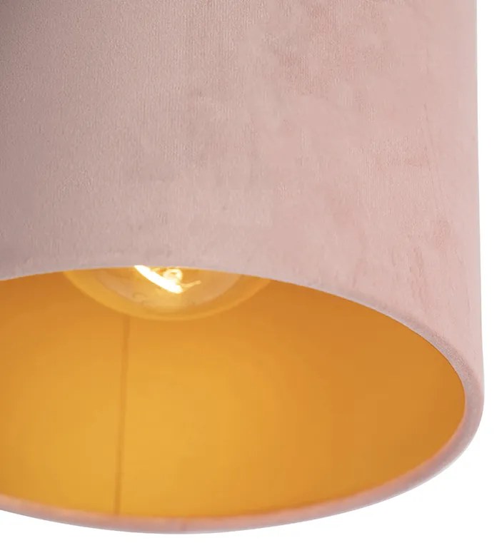 Lampa sufitowa z abażurem z aksamitu w kolorze pudrowego różu ze złotem 20 cm - Combi Black klasyczny/Antyczny Oswietlenie wewnetrzne