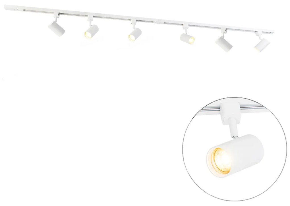 Nowoczesny system oświetlenia szynowego z 6 białymi reflektorami jednofazowymi 200 cm - Iconic Jeana