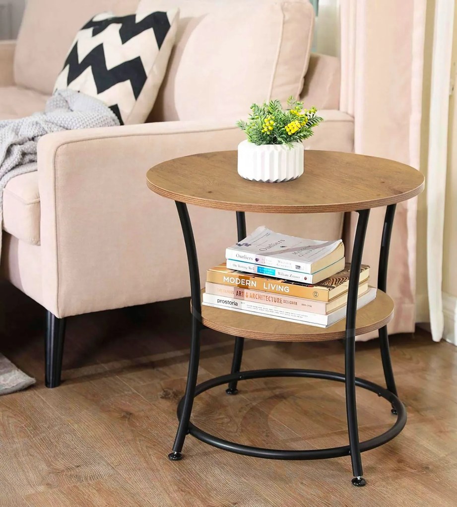 Okrągły loftowy stolik kawowy z półką dąb artisan L2-T41