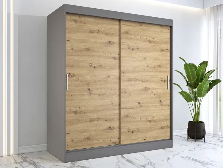 Szafa przesuwna 180 cm antracyt + dąb artisan P7-B02
