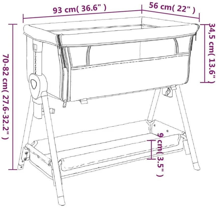 Przenośne ciemnoszare łóżeczko niemowlęce A3-N38