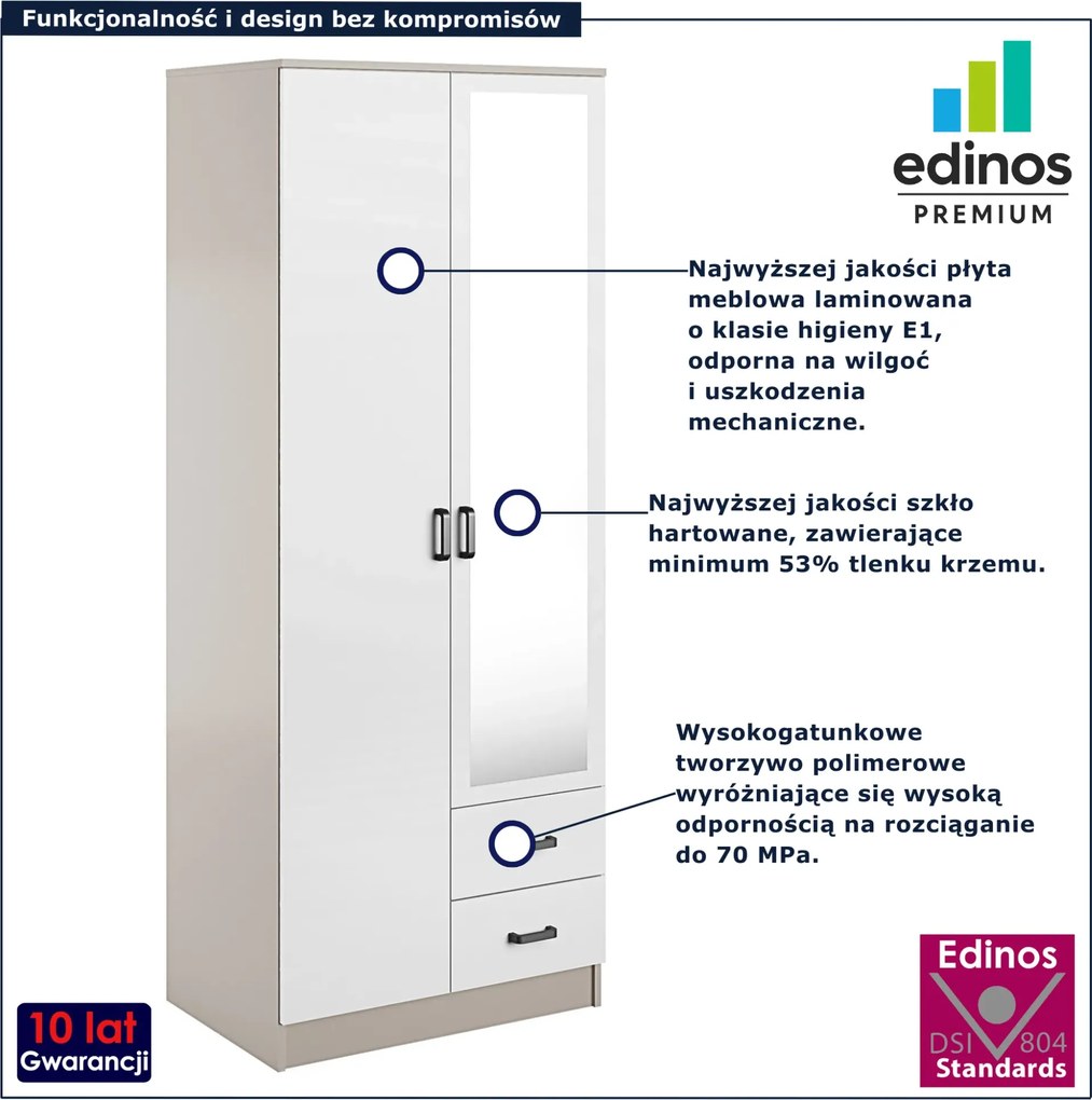 Szafa uchylna z szufladami i lustrem kaszmir + biały L5-S06