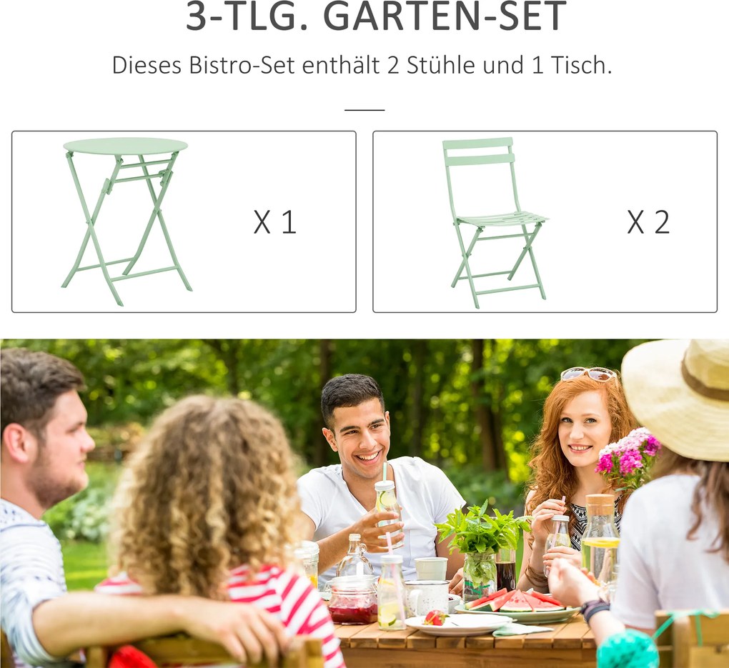 Outsunny 3-cz. zestaw ogrodowy, zestaw mebli balkonowych, stół bistro z 2 krzesłami do ogrodu, składany, jasnoniebieski