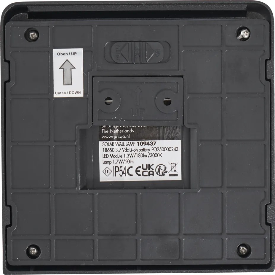 Lampa ścienna czarna z LED IP54 z czujnikiem ruchu solarna - Border