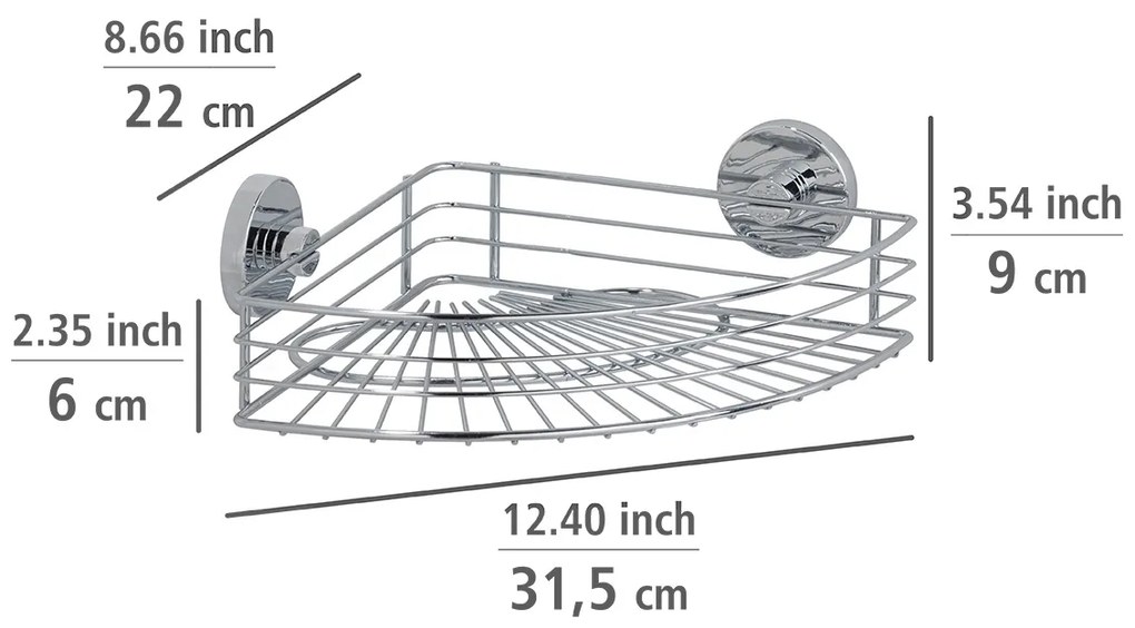 Narożna półka łazienkowa BARI, Vacuum-Loc - stal chromowana, WENKO