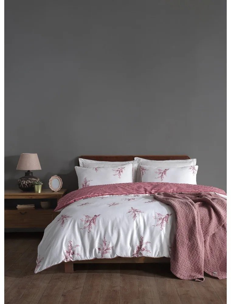 Biała/różowa pościel jednoosobowa z bawełny renforcé 140x200 cm Breeze Floral – Mila Home Luxury