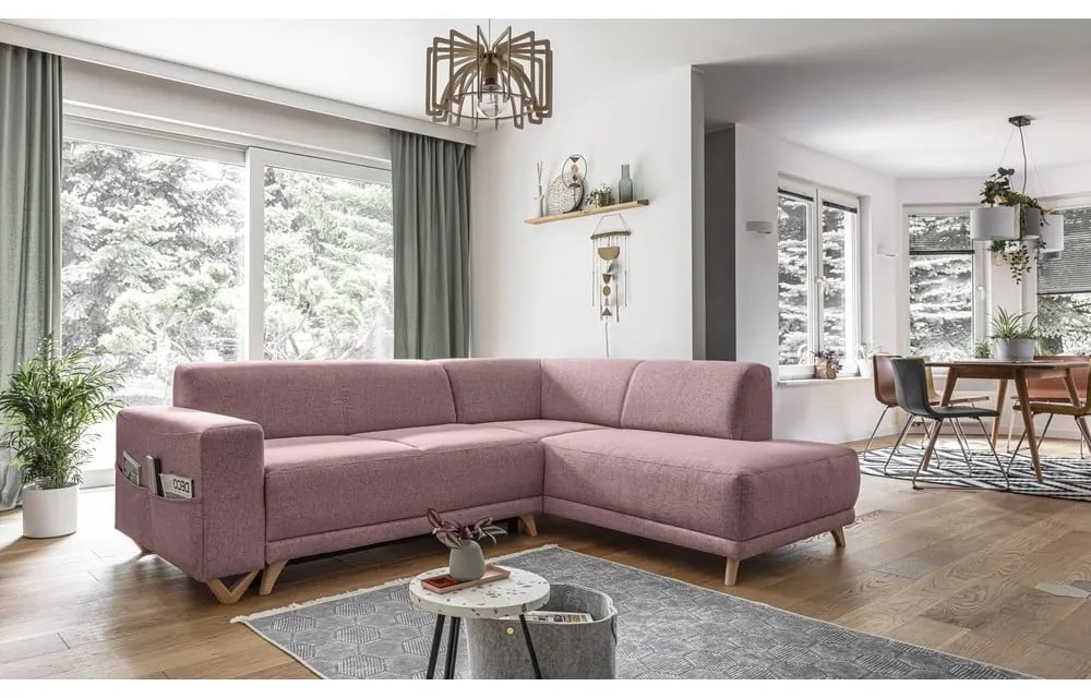 Różowy rozkładany/ze schowkiem narożnik (prawostronny/w kształcie litery L) Classy Sophie – Miuform