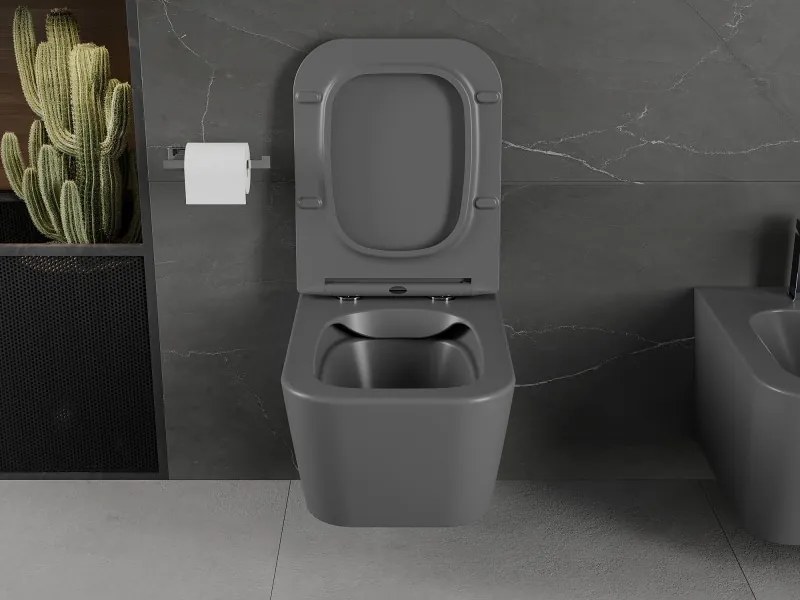 Mexen Madox miska wc Rimless z deską wolnoopadającą slim, duroplast, szara ciemna mat - 30154061