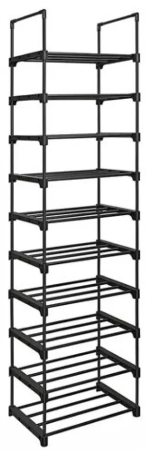 Półka na buty TUBE, 10 półek, 45x30x174cm, czarna SongmicsHome