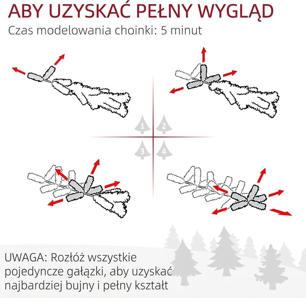 HOMCOM Sztuczna choinka, 86 gałązek, 50 ciepłobiałych LED, szronione końcówki, ognioodporna, 0,6 m | Aosom PL