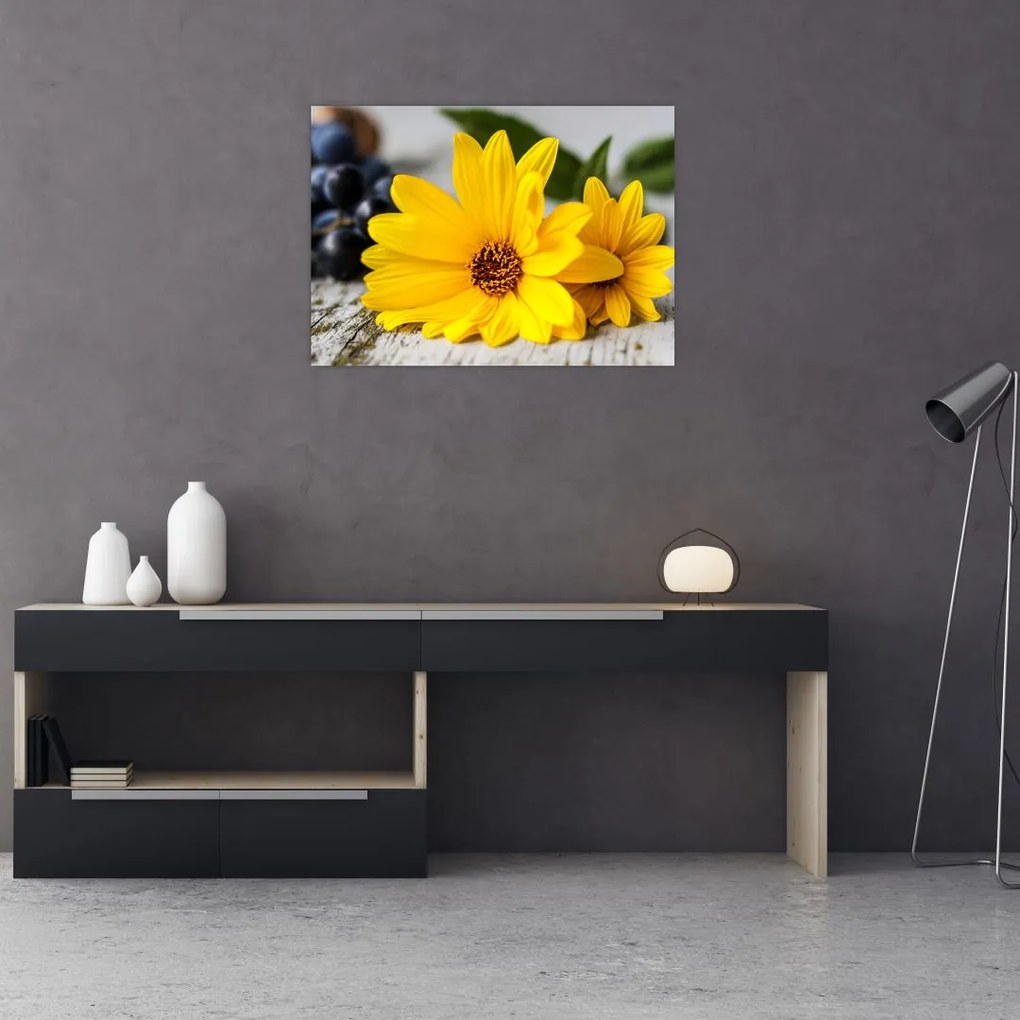 Obraz na szkle - żółte kwiaty (70x50 cm)