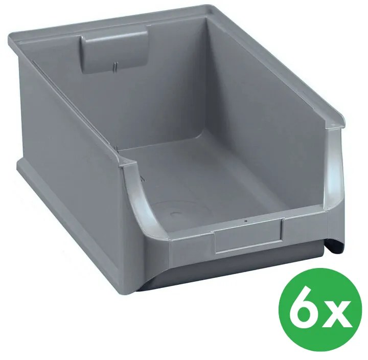 Plastikowe pojemniki PLUS 5, 310 x 500 x 200 mm, szare, 6 szt.