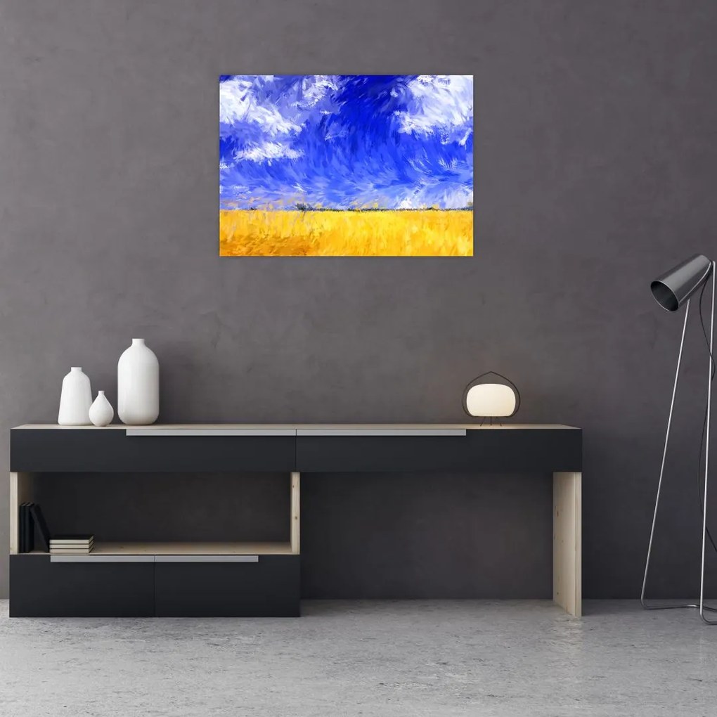 Obraz na szkle - Obraz na szkle olejny, Złote pole (70x50 cm)