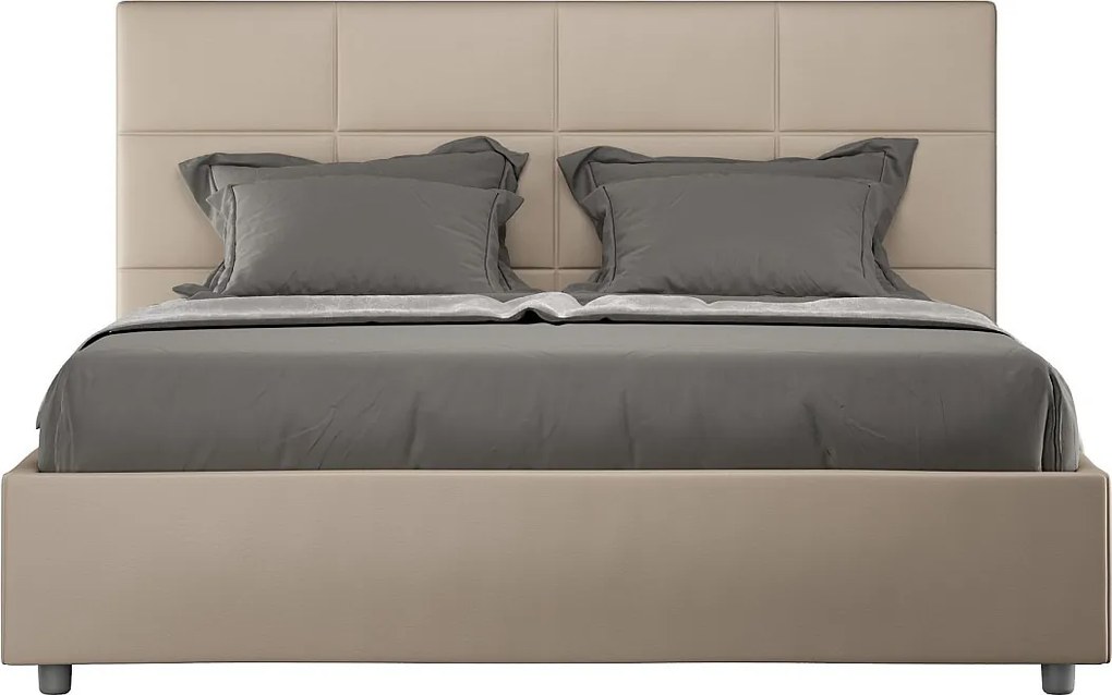 Łóżko bez stelaża tapicerowane 160x200 sztucznej skóry Szaro-beżowy Mika