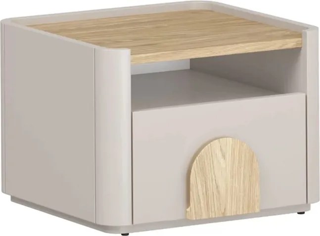Szafka nocna Amilio z szufladą 50 cm - kaszmir / dąb olejowany / uchwyty dąb jasny