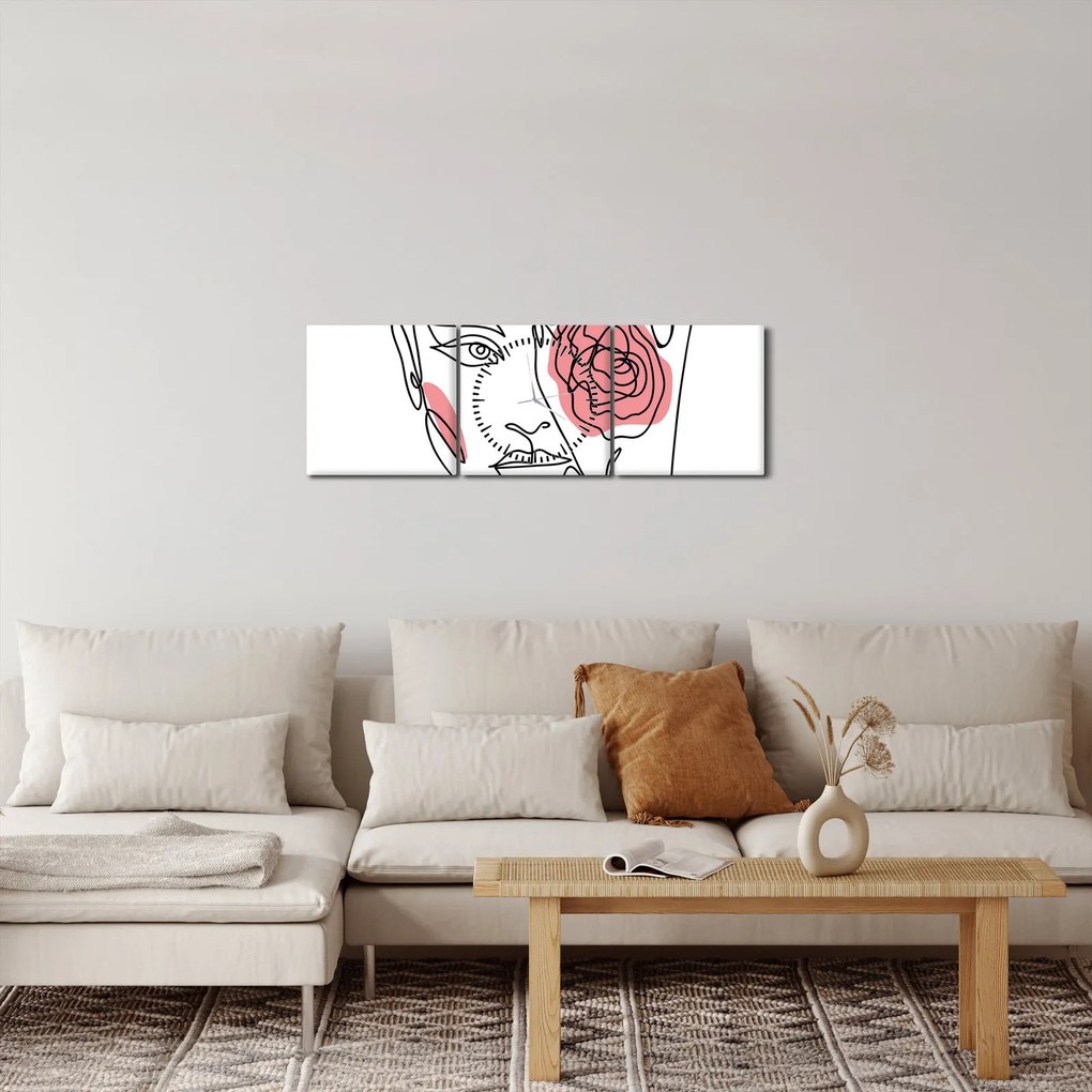 Obraz - Line art twarz z różą (z zegarem) (90x30 cm)