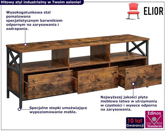 Industrialna szafka RTV z 3 szufladami - Owia