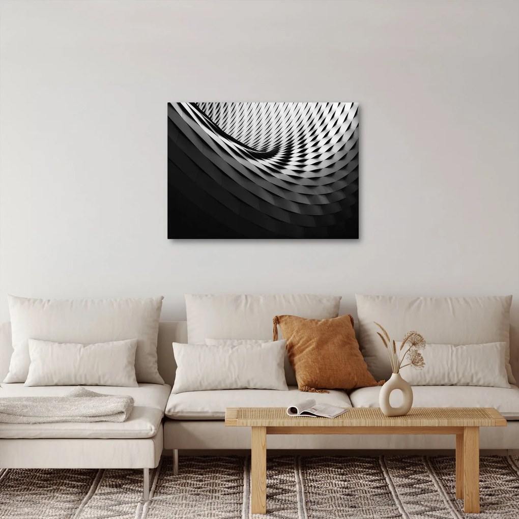 Abstrakcyjny obraz - czarno - biała spirala (70x50 cm)
