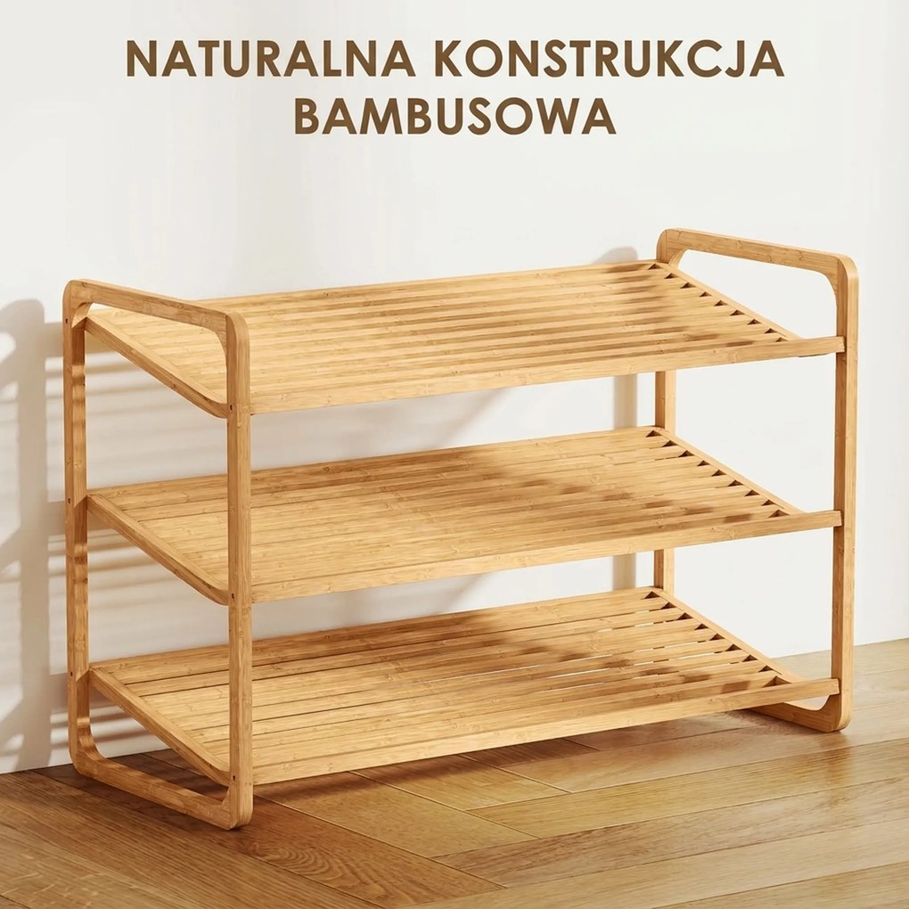 HOMCOM Regal bambusowy, regał na buty, regał do przedpokoju, 3 poziomy, nośność 30 kg, drewno