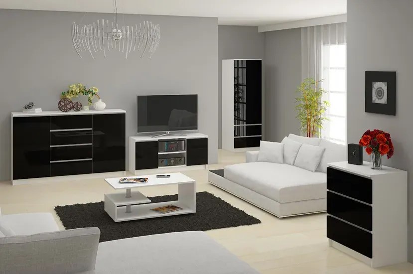 Szafka RTV z dużym blatem biała + czarny połysk - Galapi 4X 120 cm