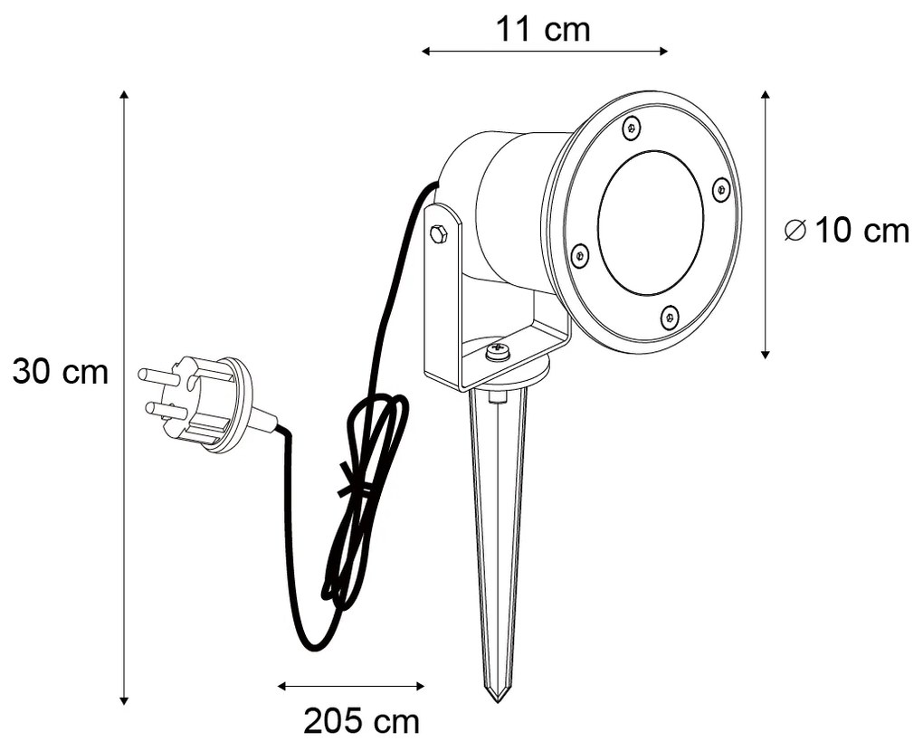 Reflektor z kolcem beżowy GU10 50 mm regulowany IP65 z kablem i wtyczką - Basic