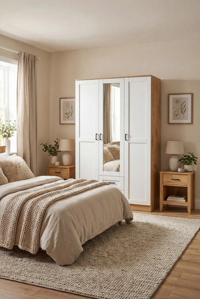 Skandynawska szafa z lustrem dąb artisan + biały C8-C60