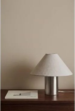 Lampa Stołowa Z Lnu I Żelaza Barak Tkanina W Kolorze Złamanej Bieli – Szary Szczotkowany & ↑30 Cm - Sklum
