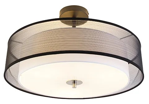 Nowoczesna lampa sufitowa czarna z białym 50cm 3-światła - Drum Duo Nowoczesny Oswietlenie wewnetrzne
