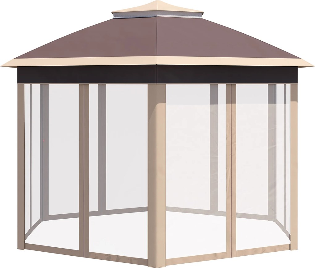 Outsunny Altana ogrodowa namiot 4x4 m z 6 ściankami bocznymi i dwuspadowym dachem beż khaki | Aosom PL