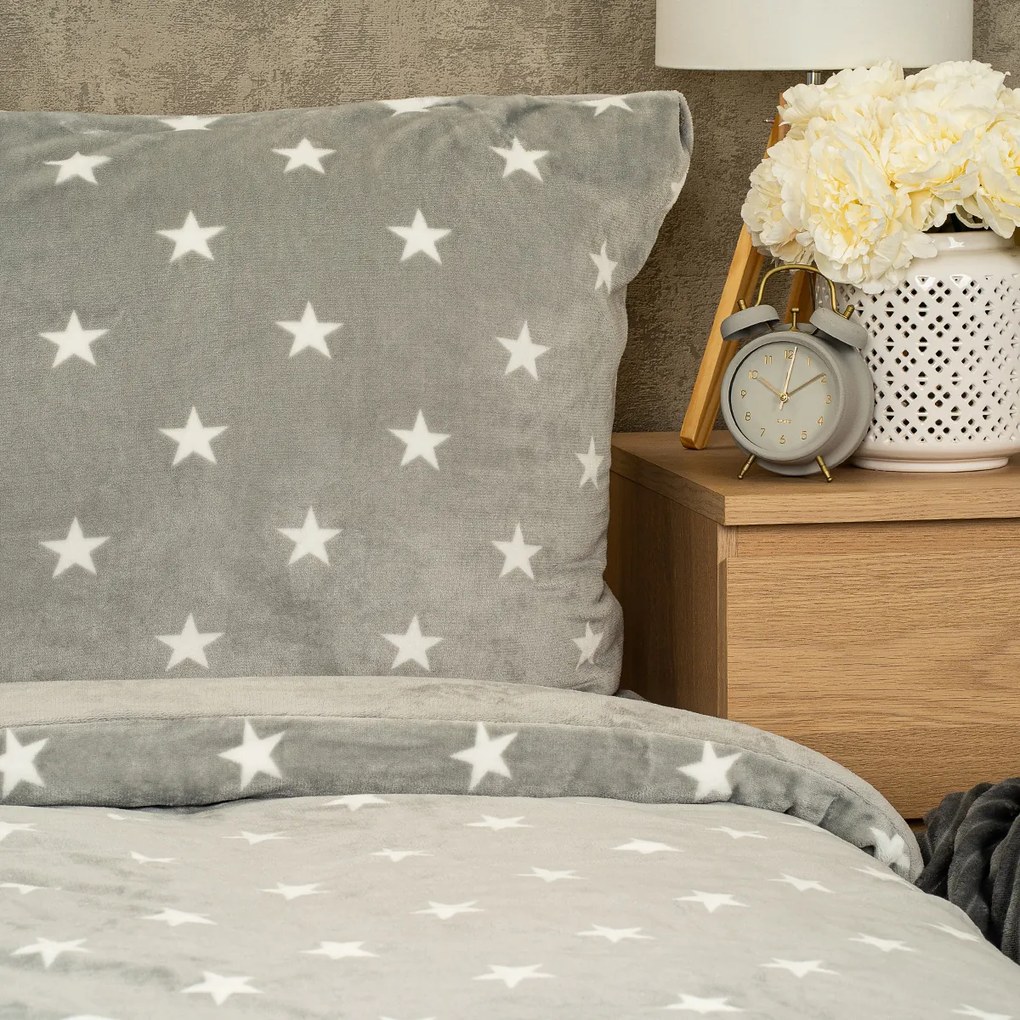 4Home Pościel mikroflanela Stars grey, 140 x 200 cm, 70 x 90 cm
