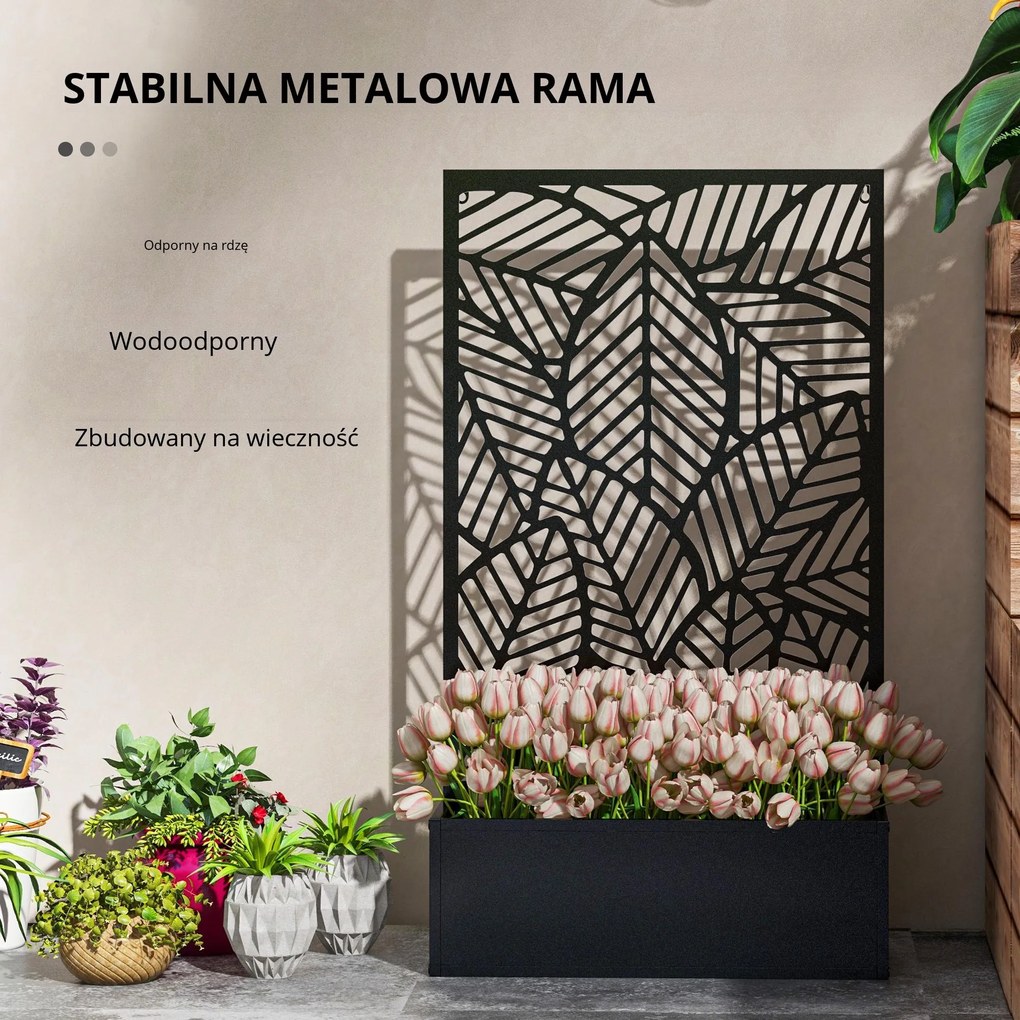 Outsunny Parawan z grządką na zewnątrz, parawan ogrodowy, ścianka działowa z donicą, metal, czarny | Aosom PL