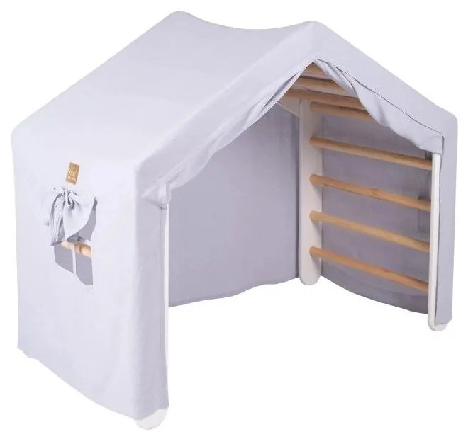 Jasnoniebiesko-naturalna drabinka pikler z litego drewna sosnowego 112x61x94 cm Montessori – Meowbaby