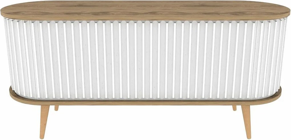 Nowoczesna szafka pod telewizor, dąb oud i biel, 140 x 43 x 64 cm | Płyta wiórowa pokryta melaminą w 100%, grubość 18 mm | Elegancka i funkcjonalna do salonu