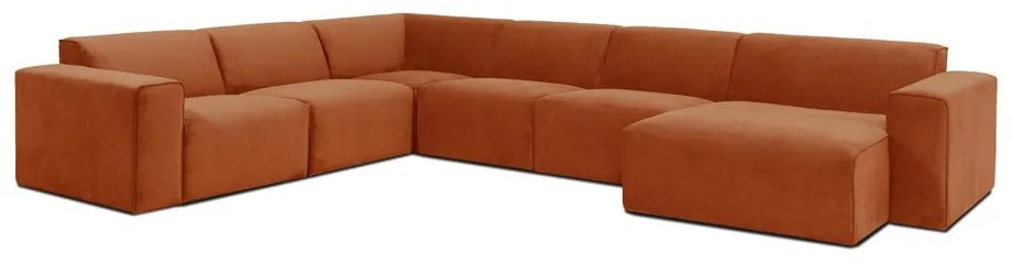 Pomarańczowa sztruksowa sofa modułowa w kształcie litery "U" Scandic Sting, prawostronna