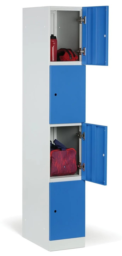 Szafka skrytkowa, 4 schowki, 1850 x 300 x 500 mm, zamek RFID, drzwi laminowane, orzech