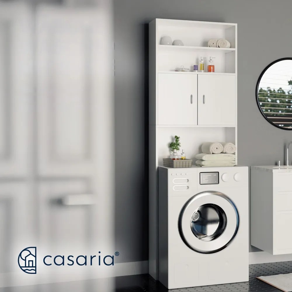 Wysoka szafka nad pralkę SILKE, 185×63×20cm, biała Casaria