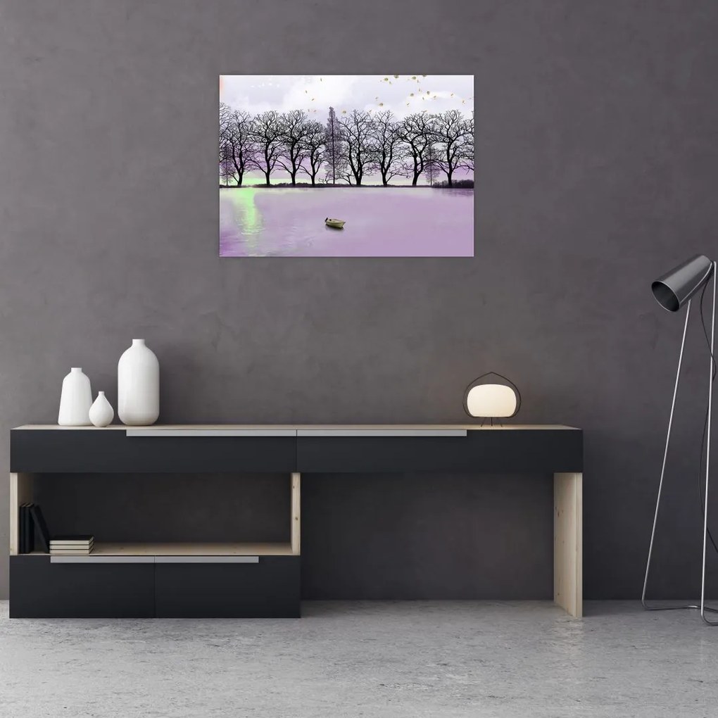 Obraz na szkle - Łodka na jeziorze (70x50 cm)