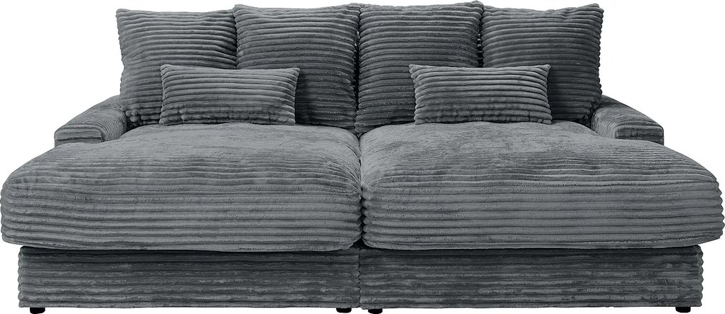 Kanapa 3-osobowa  z głębokim siedziskiem z weluru  grubym prążkowanym antracytowym szarym CALAZO