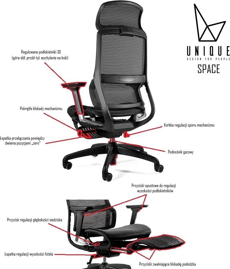 Ergonomiczny fotel biurowy z podnóżkiem Space