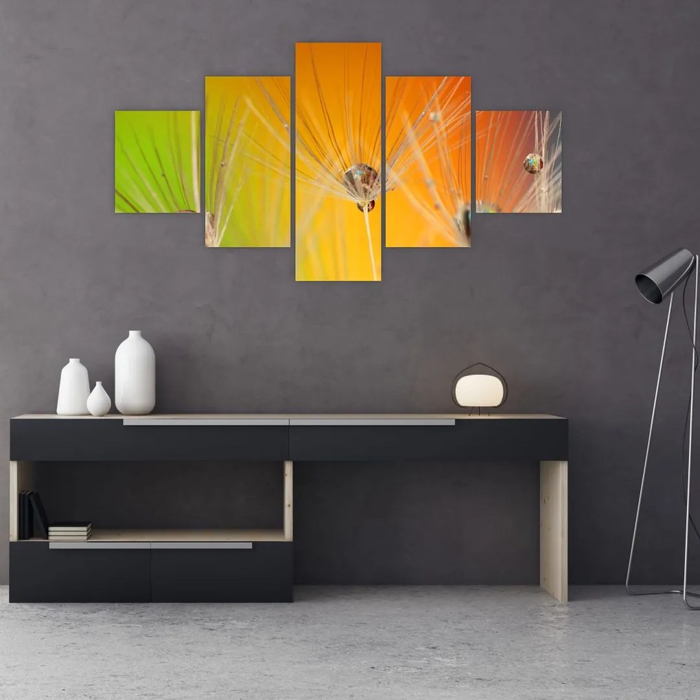 Obraz kropli na roślinie (125x70 cm)